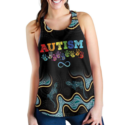 Australia Autism Awareness Women Racerback Tank 2 April Aboriginal Lizard - Aussie Hoodie