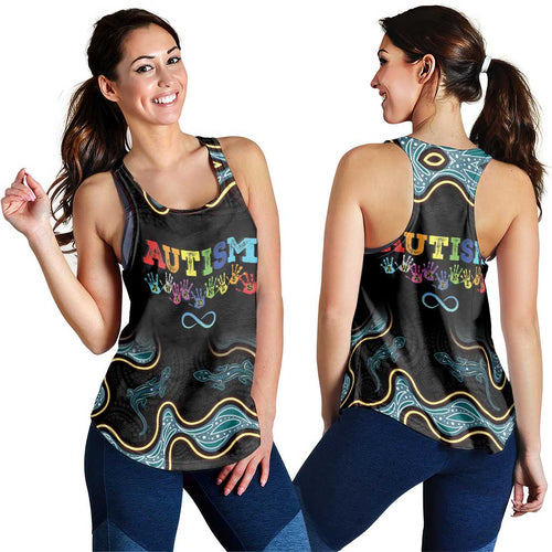 Australia Autism Awareness Women Racerback Tank 2 April Aboriginal Lizard - Aussie Hoodie