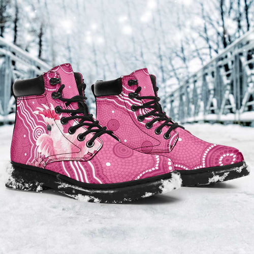 Australia Breast Cancer Awareness All Season Boots Pink Cockatoo Ribbon Aboriginal Art - Aussie Hoodie
