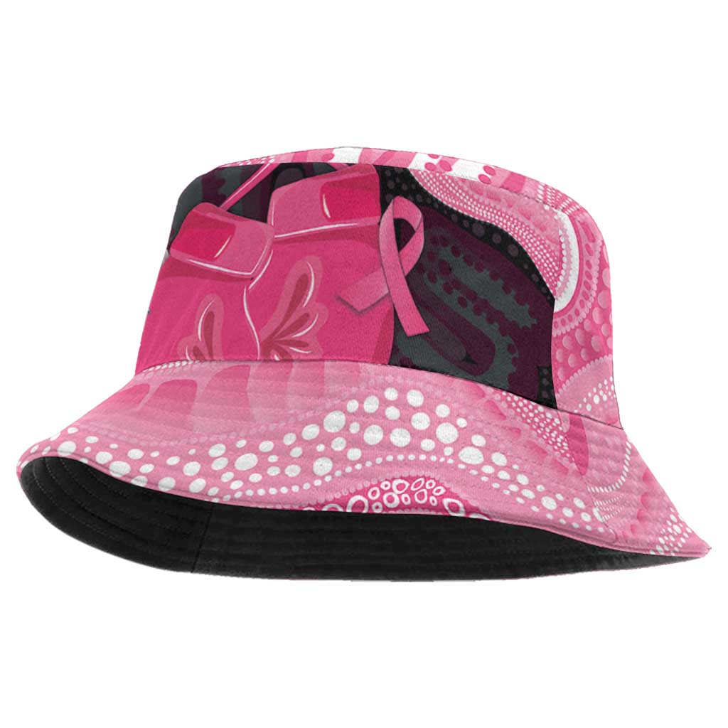 Australia Breast Cancer Awareness Bucket Hat Pink Cockatoo Fight Boxing Gloves Aboriginal Art