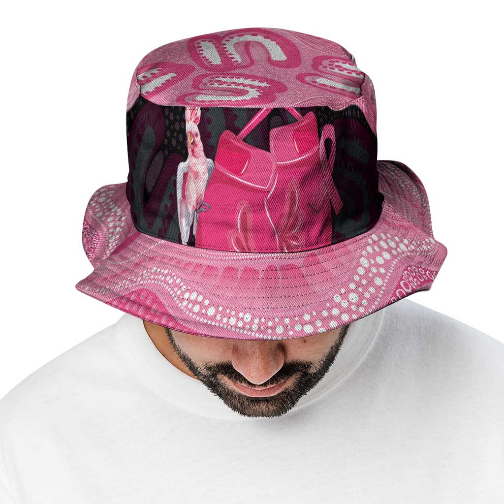 Australia Breast Cancer Awareness Bucket Hat Pink Cockatoo Fight Boxing Gloves Aboriginal Art