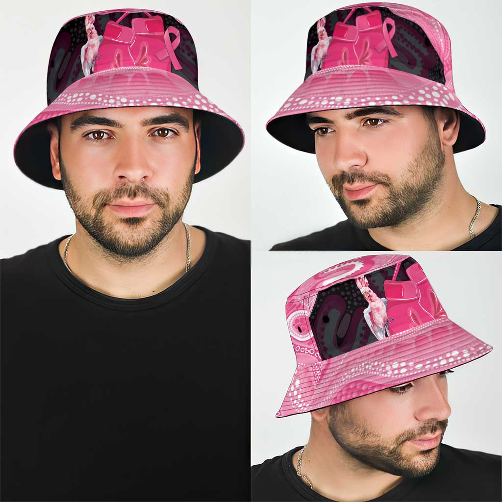 Australia Breast Cancer Awareness Bucket Hat Pink Cockatoo Fight Boxing Gloves Aboriginal Art
