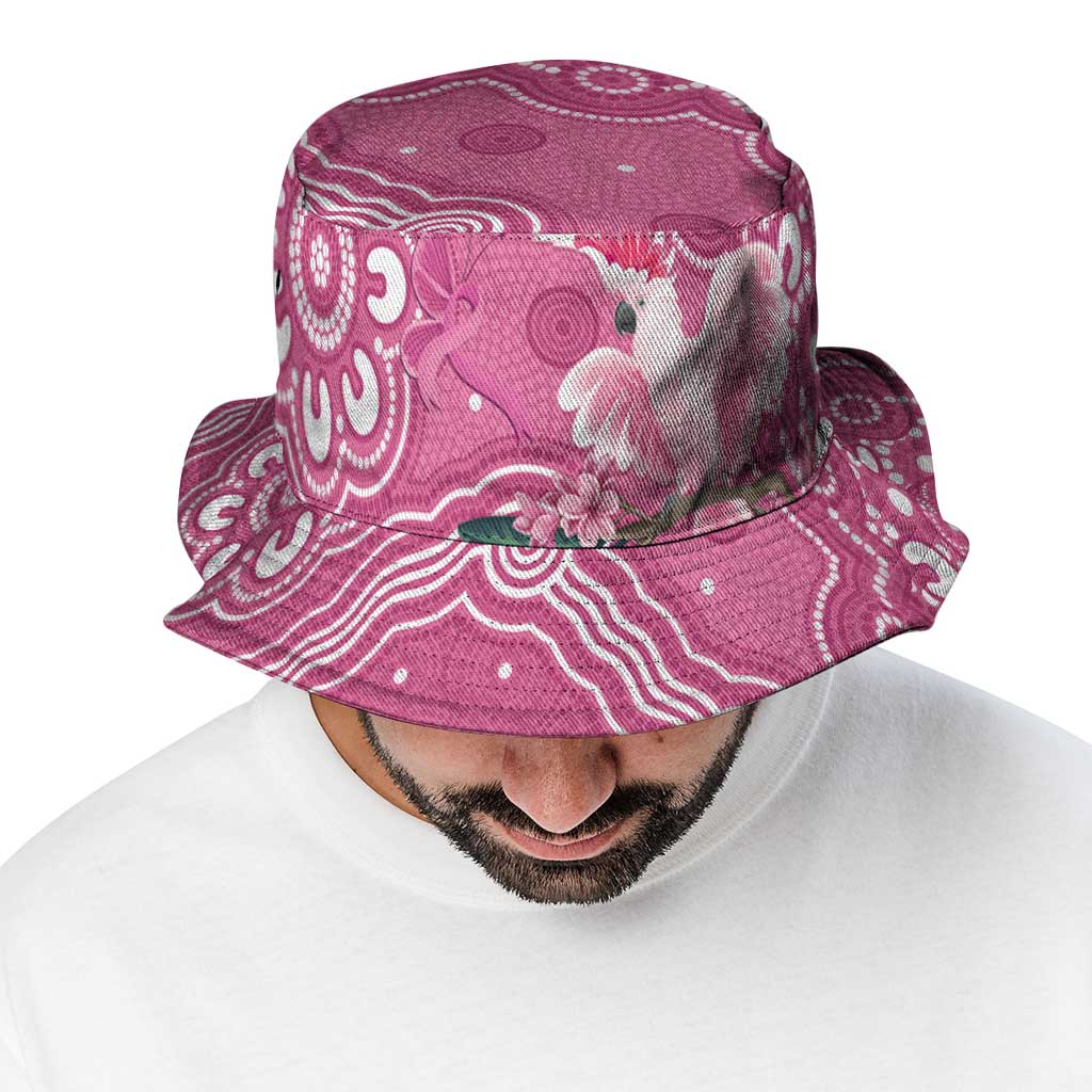 Australia Breast Cancer Awareness Bucket Hat Pink Cockatoo Ribbon Aboriginal Art - Aussie Hoodie