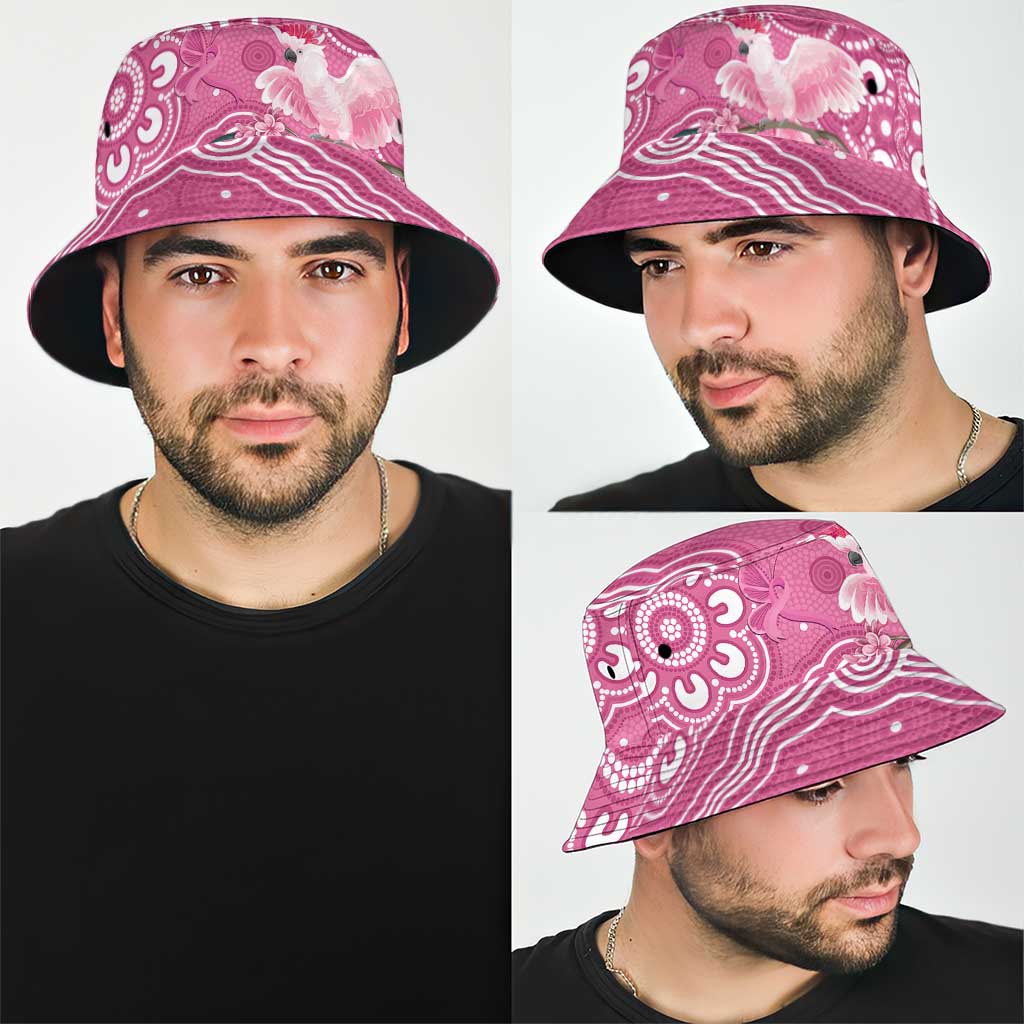 Australia Breast Cancer Awareness Bucket Hat Pink Cockatoo Ribbon Aboriginal Art - Aussie Hoodie