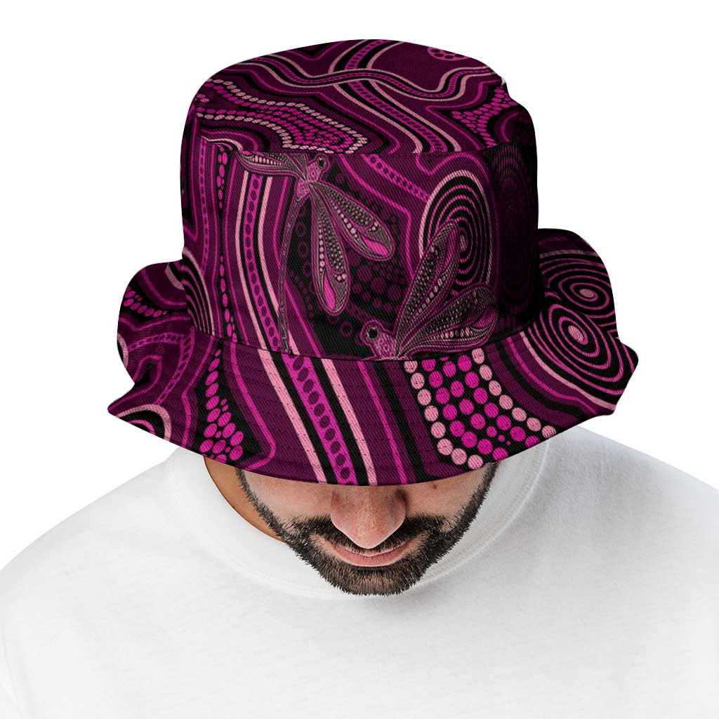 Australia Breast Cancer Awareness Bucket Hat Pink Dragonflies Aboriginal Art - Aussie Hoodie