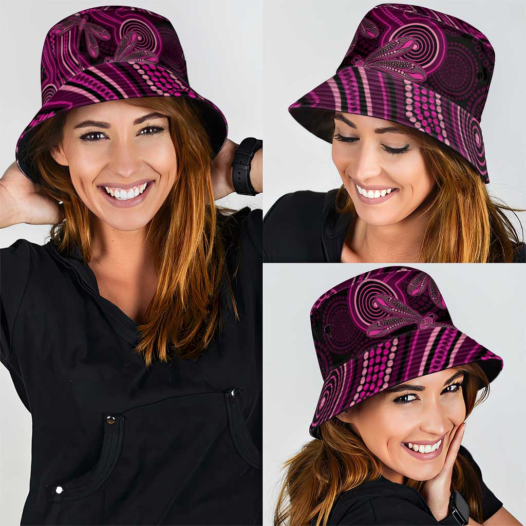 Australia Breast Cancer Awareness Bucket Hat Pink Dragonflies Aboriginal Art - Aussie Hoodie