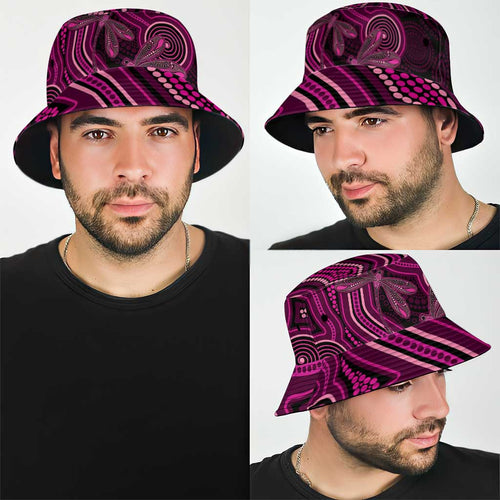 Australia Breast Cancer Awareness Bucket Hat Pink Dragonflies Aboriginal Art - Aussie Hoodie