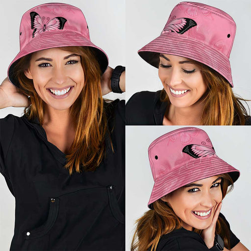 Australia Breast Cancer Awareness Bucket Hat Pink Ribbon Butterfly Opal Pattern - Aussie Hoodie