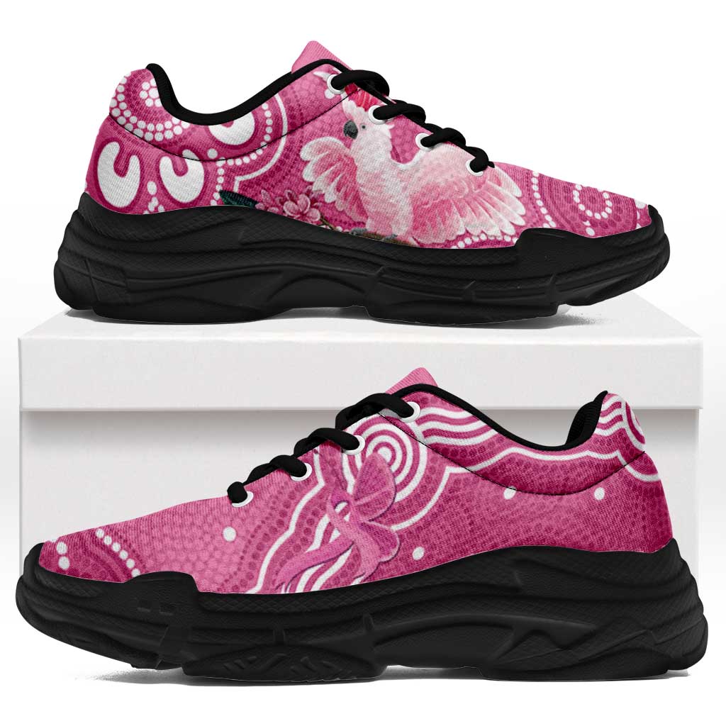 Australia Breast Cancer Awareness Chunky Sneakers Pink Cockatoo Ribbon Aboriginal Art - Aussie Hoodie