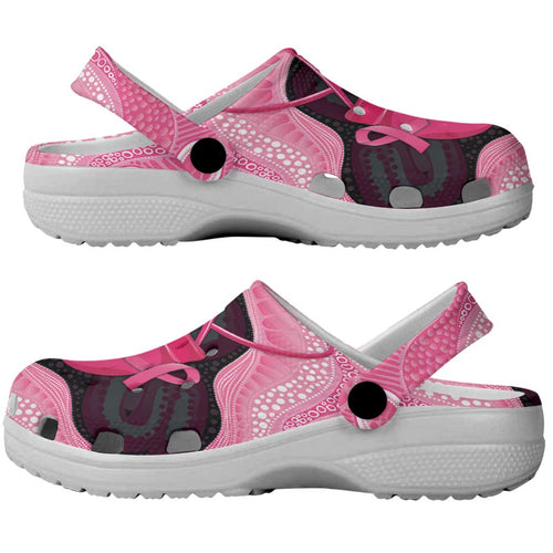 Australia Breast Cancer Awareness Clogs Shoes Pink Cockatoo Fight Boxing Gloves Aboriginal Art