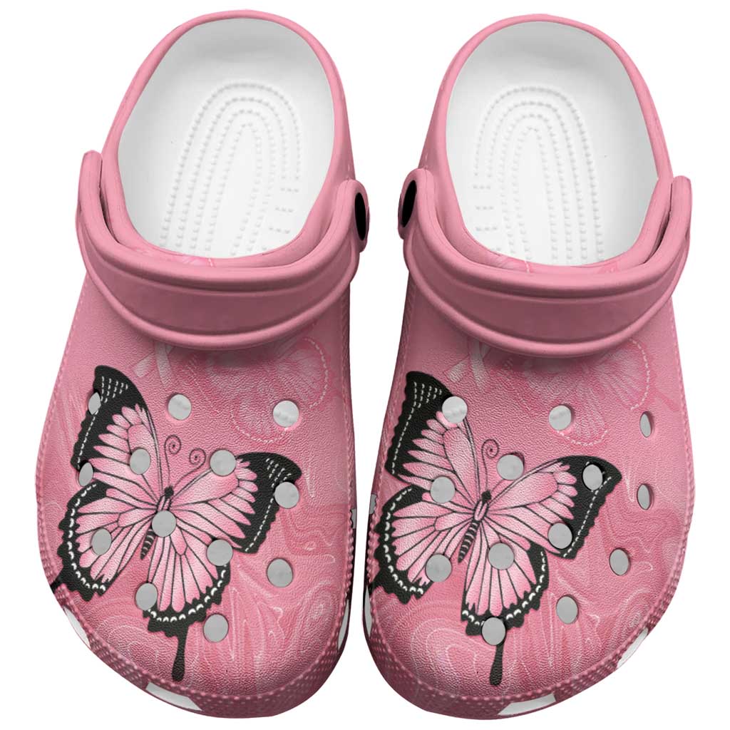 Australia Breast Cancer Awareness Clogs Shoes Pink Ribbon Butterfly Opal Pattern - Aussie Hoodie