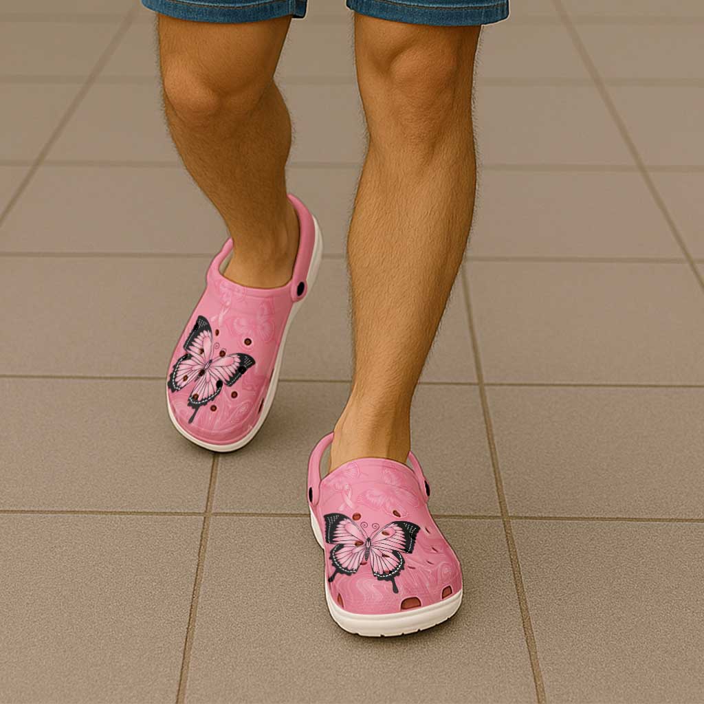 Australia Breast Cancer Awareness Clogs Shoes Pink Ribbon Butterfly Opal Pattern - Aussie Hoodie