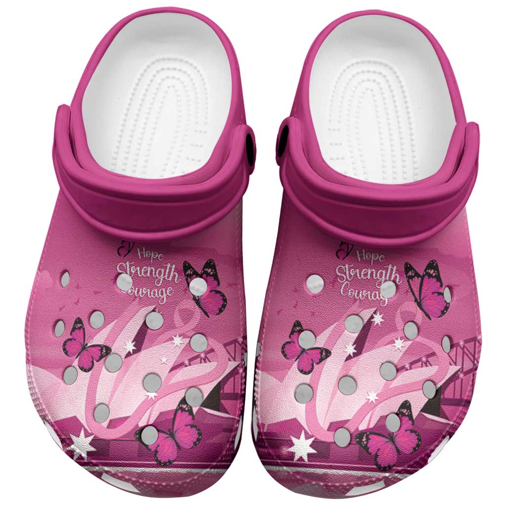 Australia Breast Cancer Awareness Clogs Shoes Sydney Opera House Butterfly Pink Ribbon - Aussie Hoodie