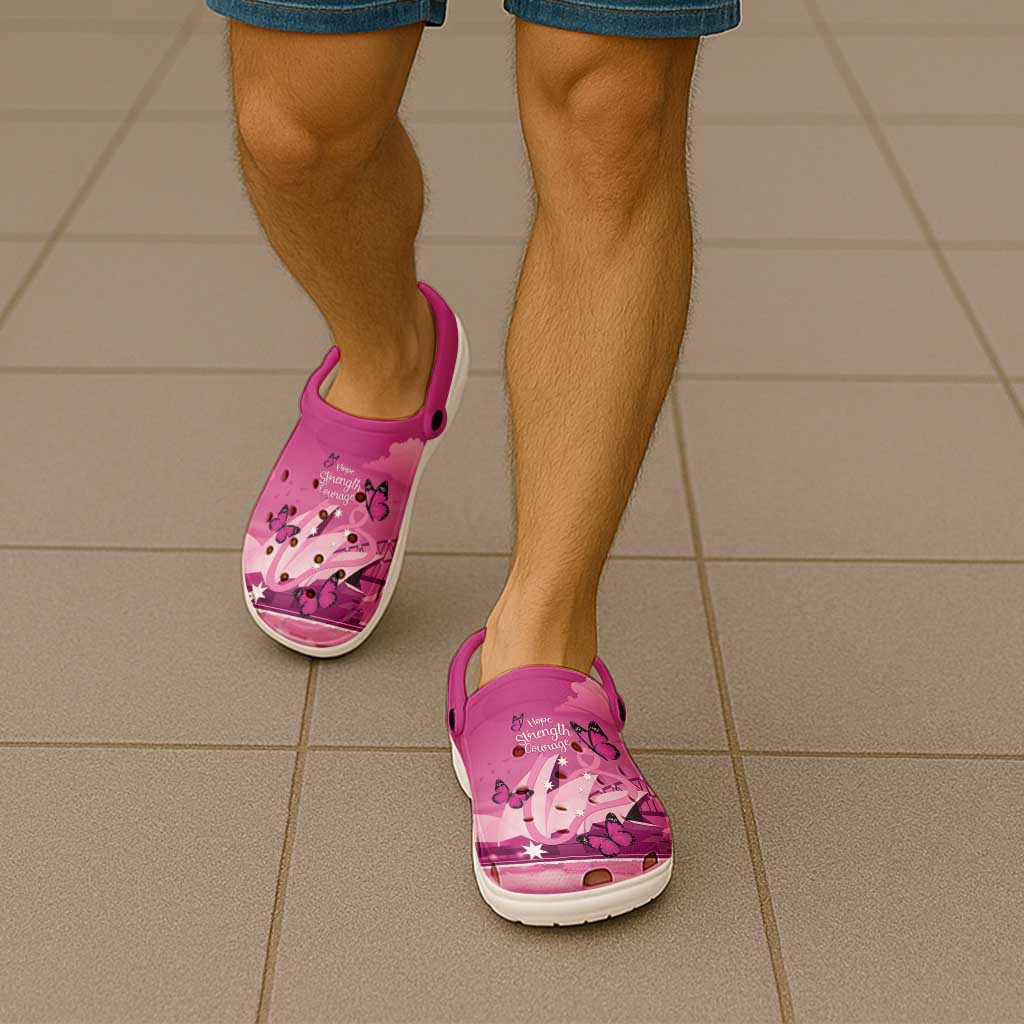 Australia Breast Cancer Awareness Clogs Shoes Sydney Opera House Butterfly Pink Ribbon - Aussie Hoodie