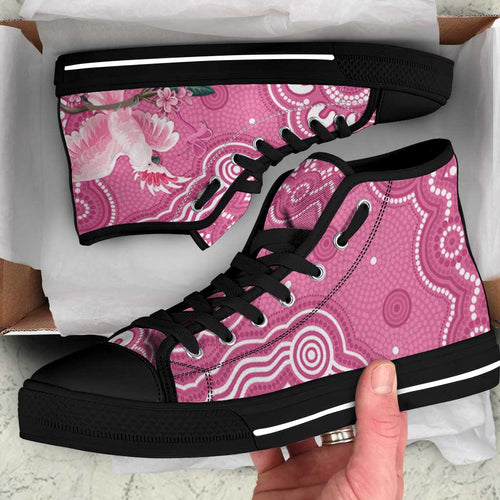 Australia Breast Cancer Awareness High Top Shoes Pink Cockatoo Ribbon Aboriginal Art - Aussie Hoodie