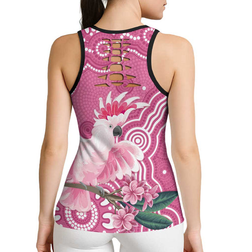 Australia Breast Cancer Awareness Hollow Tank Top Pink Cockatoo Ribbon Aboriginal Art - Aussie Hoodie