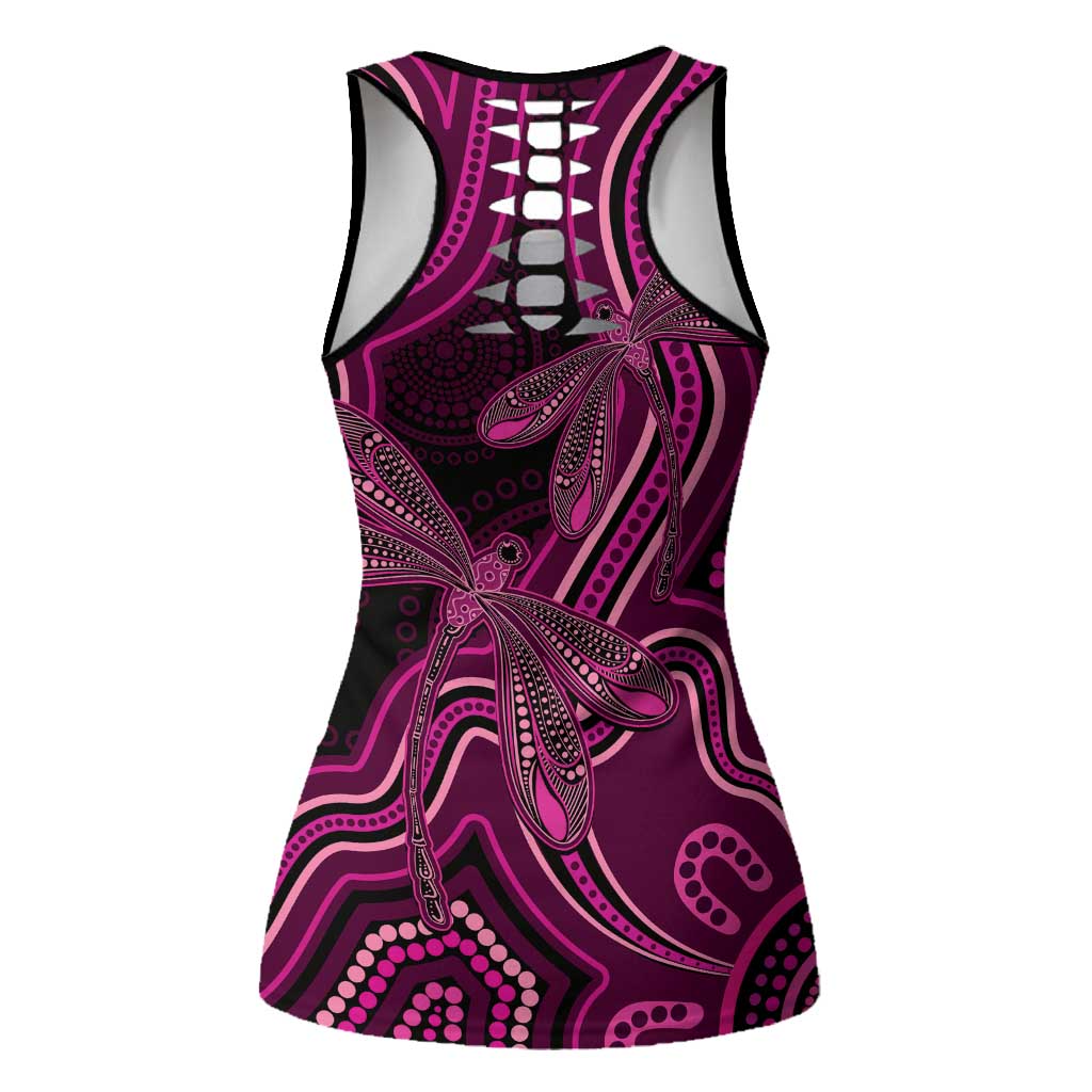 Australia Breast Cancer Awareness Hollow Tank Top Pink Dragonflies Aboriginal Art - Aussie Hoodie