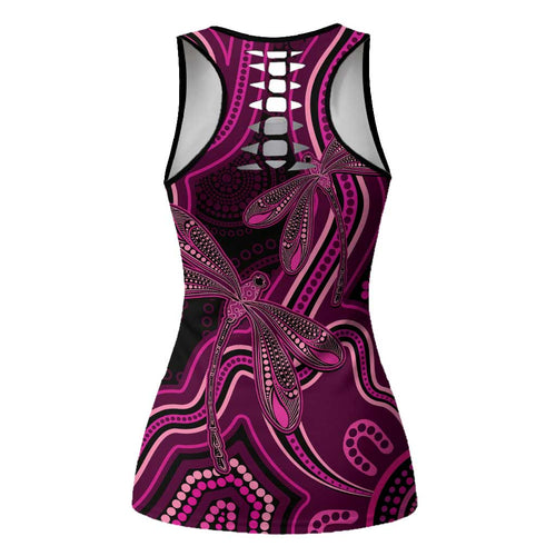 Australia Breast Cancer Awareness Hollow Tank Top Pink Dragonflies Aboriginal Art - Aussie Hoodie