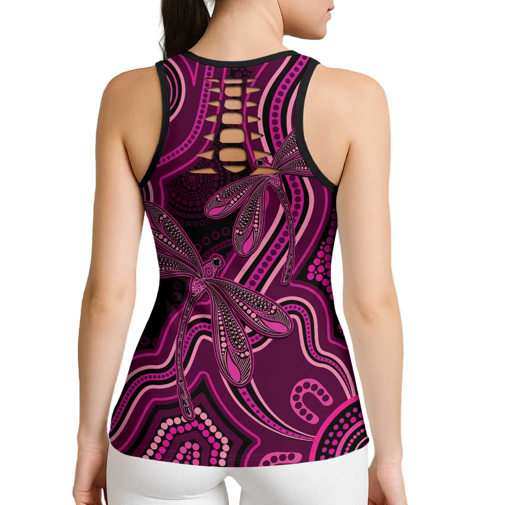 Australia Breast Cancer Awareness Hollow Tank Top Pink Dragonflies Aboriginal Art - Aussie Hoodie