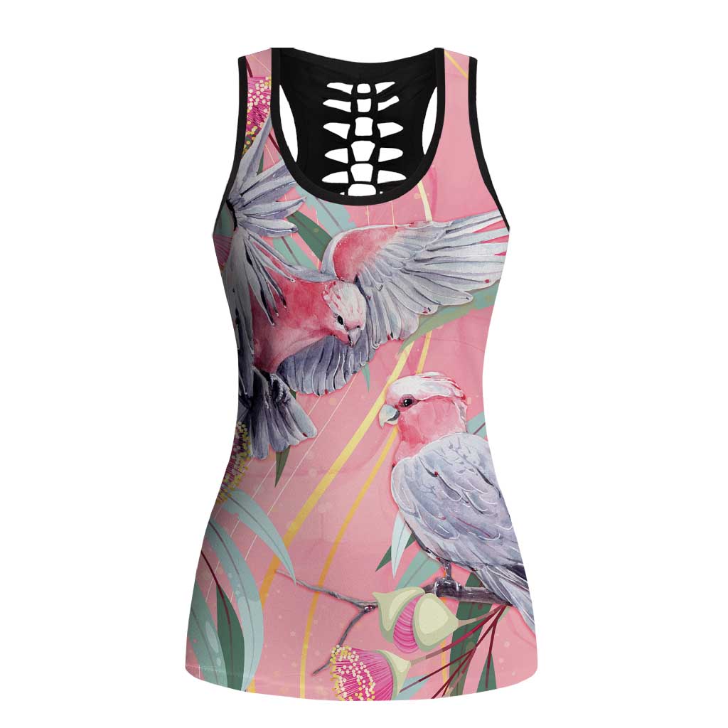 Australia Breast Cancer Awareness Hollow Tank Top Pink Galah with Eucalyptus Flowers - Aussie Hoodie