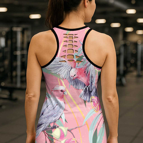 Australia Breast Cancer Awareness Hollow Tank Top Pink Galah with Eucalyptus Flowers - Aussie Hoodie