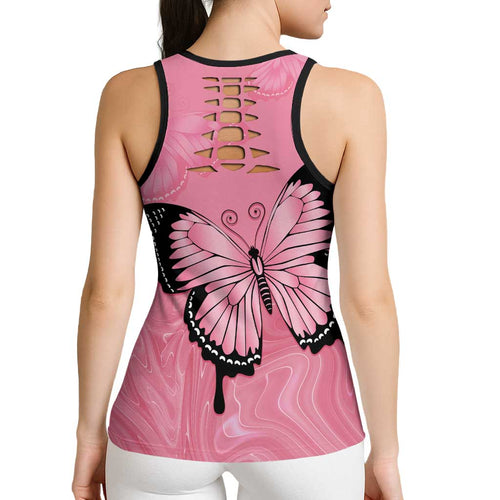 Australia Breast Cancer Awareness Hollow Tank Top Pink Ribbon Butterfly Opal Pattern - Aussie Hoodie