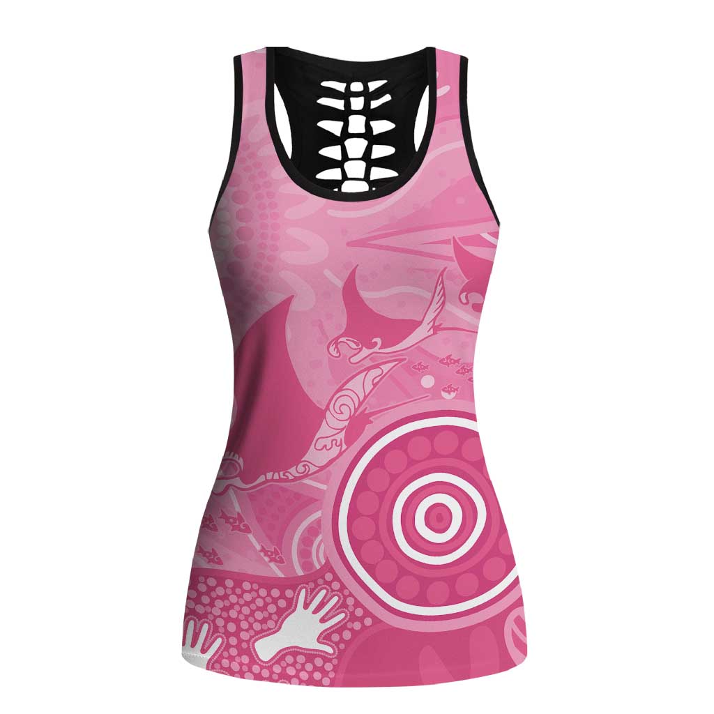 Australia Breast Cancer Awareness Hollow Tank Top Pink Ribbon Manta Ray Aboriginal Art - Aussie Hoodie