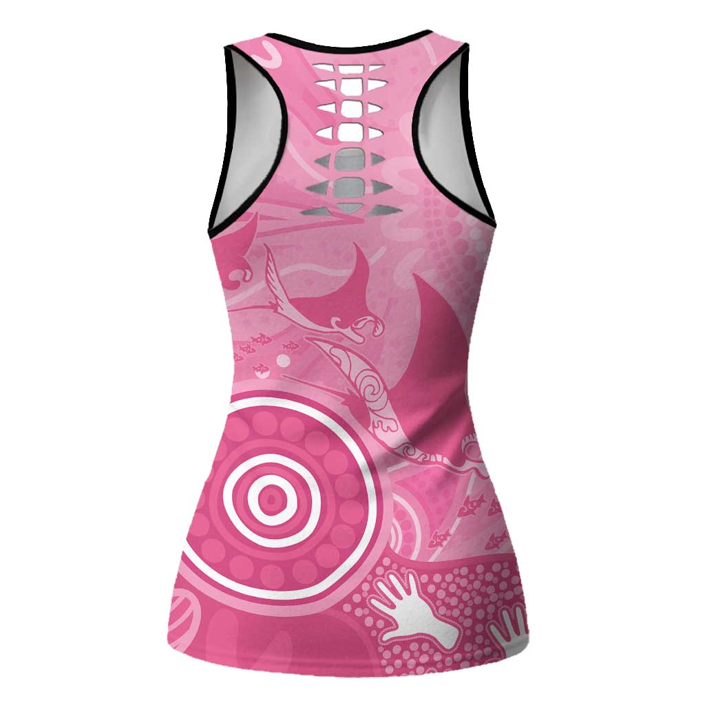 Australia Breast Cancer Awareness Hollow Tank Top Pink Ribbon Manta Ray Aboriginal Art - Aussie Hoodie