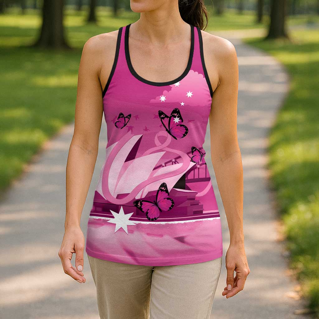 Australia Breast Cancer Awareness Hollow Tank Top Sydney Opera House Butterfly Pink Ribbon - Aussie Hoodie