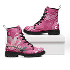 Australia Breast Cancer Awareness Leather Boots Pink Cockatoo Ribbon Aboriginal Art - Aussie Hoodie