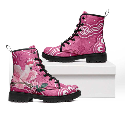 Australia Breast Cancer Awareness Leather Boots Pink Cockatoo Ribbon Aboriginal Art - Aussie Hoodie