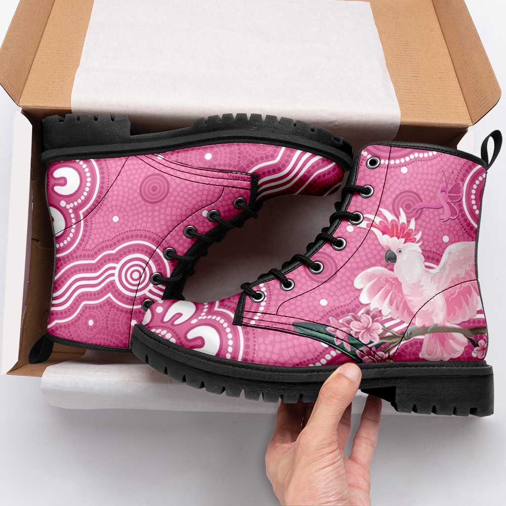 Australia Breast Cancer Awareness Leather Boots Pink Cockatoo Ribbon Aboriginal Art - Aussie Hoodie