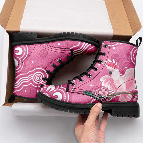 Australia Breast Cancer Awareness Leather Boots Pink Cockatoo Ribbon Aboriginal Art - Aussie Hoodie