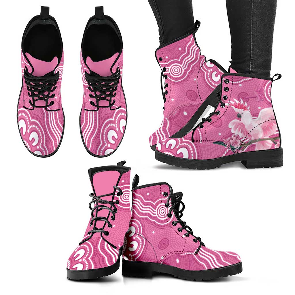 Australia Breast Cancer Awareness Leather Boots Pink Cockatoo Ribbon Aboriginal Art - Aussie Hoodie