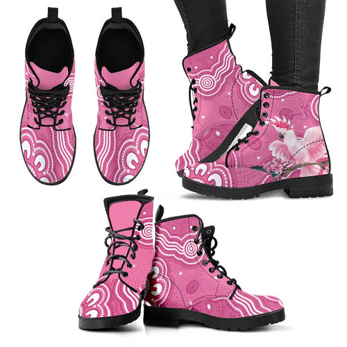 Australia Breast Cancer Awareness Leather Boots Pink Cockatoo Ribbon Aboriginal Art - Aussie Hoodie