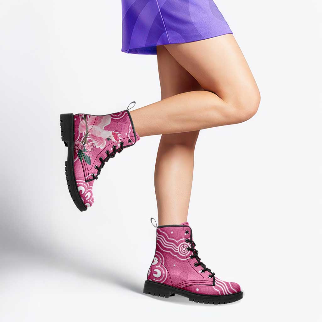 Australia Breast Cancer Awareness Leather Boots Pink Cockatoo Ribbon Aboriginal Art - Aussie Hoodie