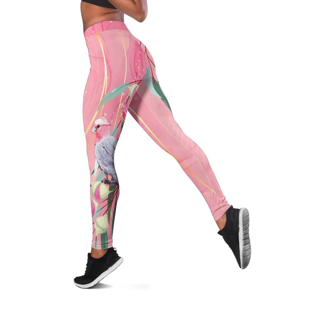 Australia Breast Cancer Awareness Leggings Pink Galah with Eucalyptus Flowers - Aussie Hoodie
