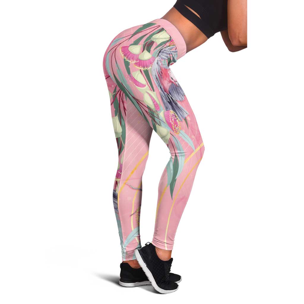 Australia Breast Cancer Awareness Leggings Pink Galah with Eucalyptus Flowers - Aussie Hoodie