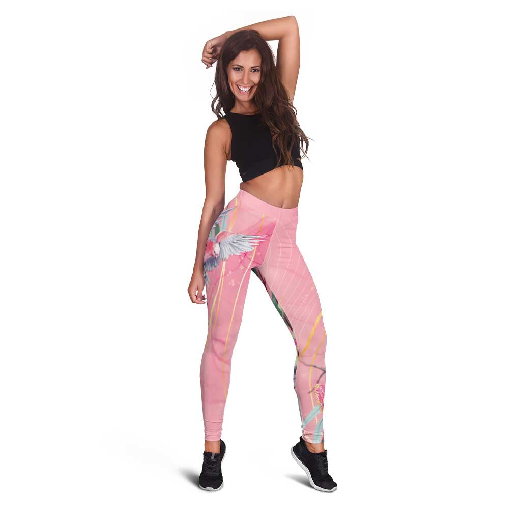 Australia Breast Cancer Awareness Leggings Pink Galah with Eucalyptus Flowers - Aussie Hoodie