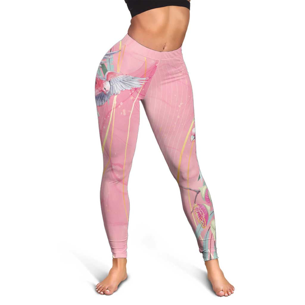 Australia Breast Cancer Awareness Leggings Pink Galah with Eucalyptus Flowers - Aussie Hoodie