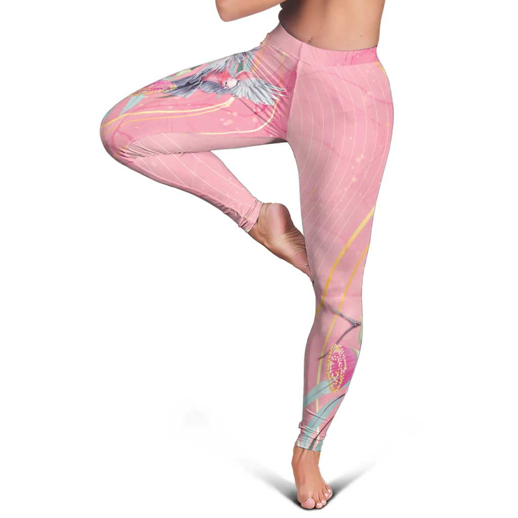 Australia Breast Cancer Awareness Leggings Pink Galah with Eucalyptus Flowers - Aussie Hoodie