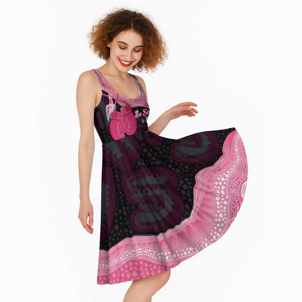 Australia Breast Cancer Awareness Midi Dress Pink Cockatoo Fight Boxing Gloves Aboriginal Art