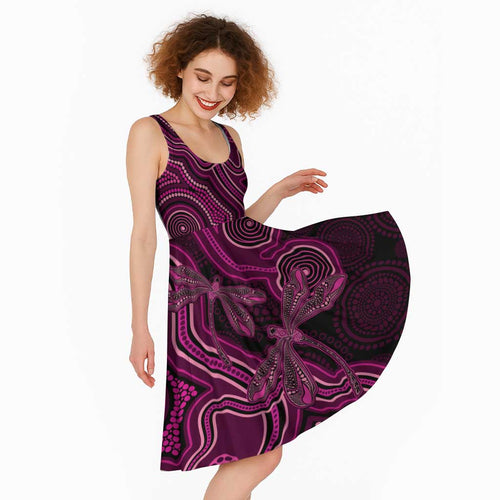 Australia Breast Cancer Awareness Midi Dress Pink Dragonflies Aboriginal Art - Aussie Hoodie