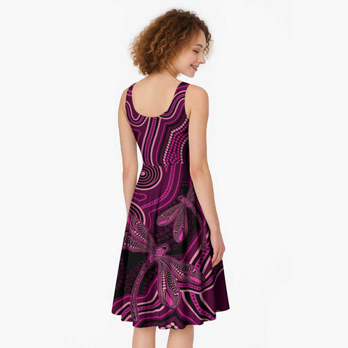 Australia Breast Cancer Awareness Midi Dress Pink Dragonflies Aboriginal Art - Aussie Hoodie