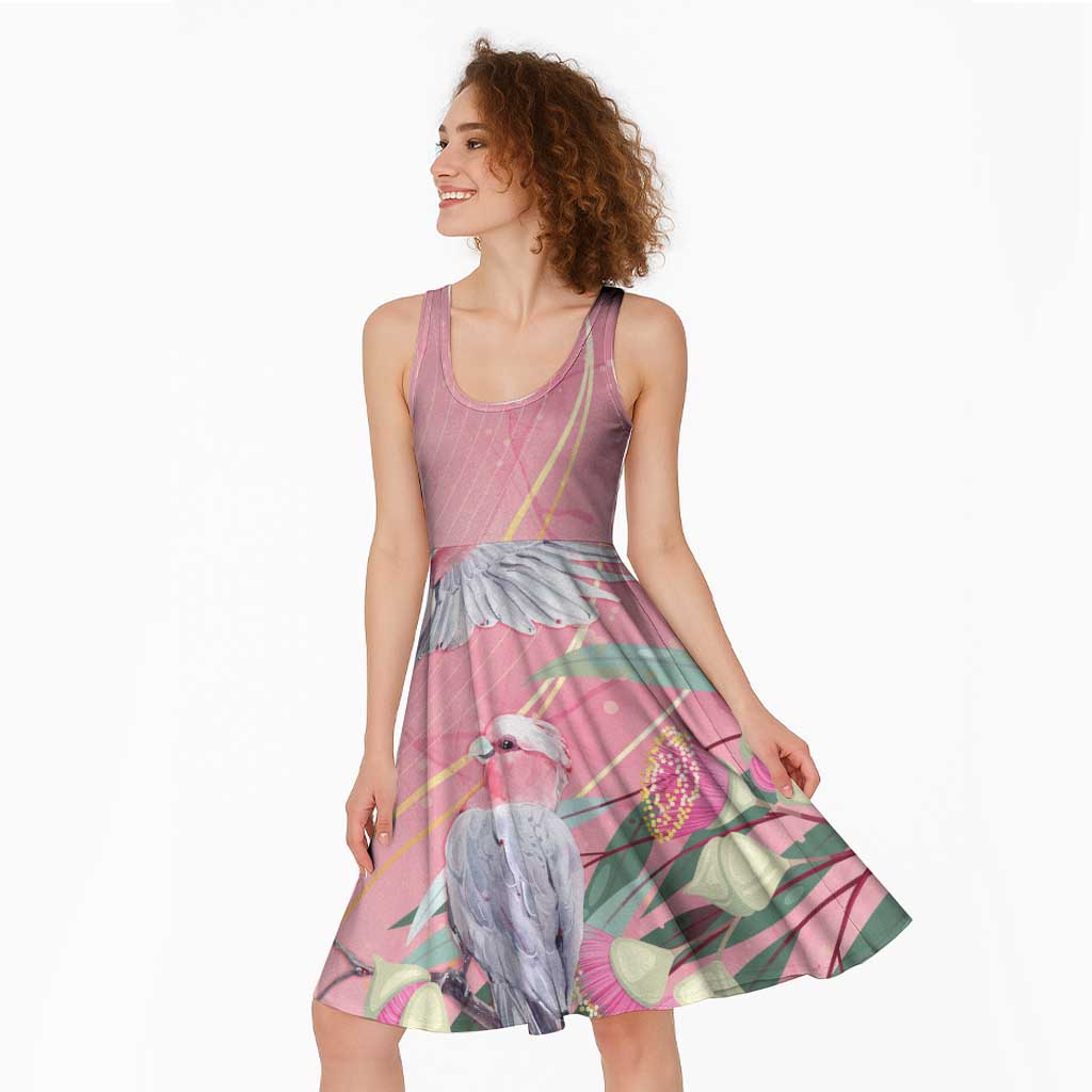 Australia Breast Cancer Awareness Midi Dress Pink Galah with Eucalyptus Flowers - Aussie Hoodie
