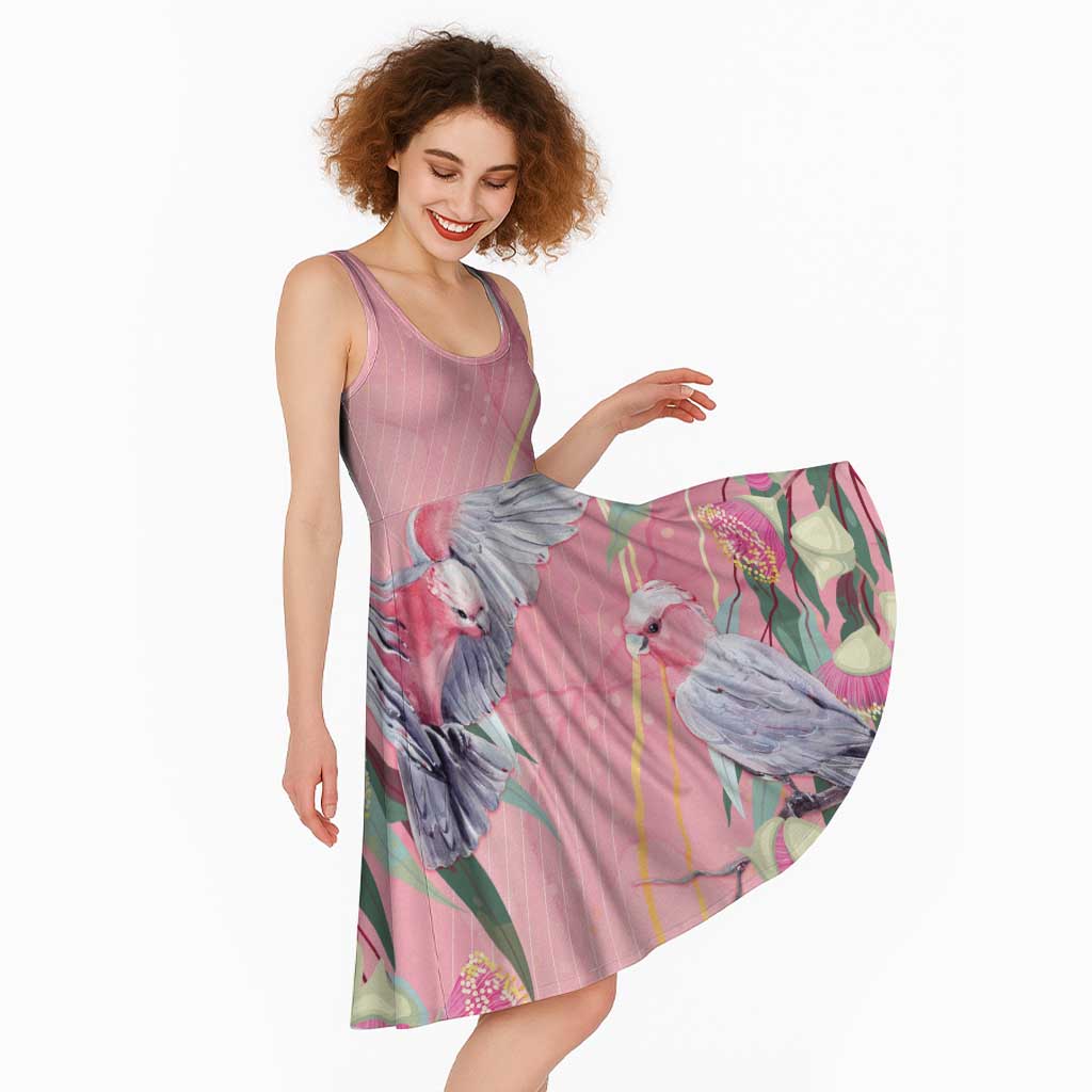 Australia Breast Cancer Awareness Midi Dress Pink Galah with Eucalyptus Flowers - Aussie Hoodie