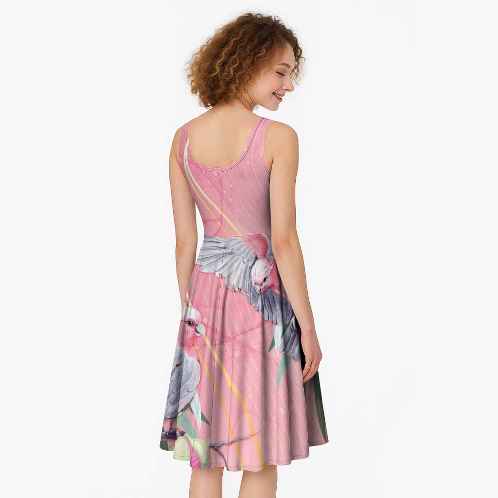 Australia Breast Cancer Awareness Midi Dress Pink Galah with Eucalyptus Flowers - Aussie Hoodie