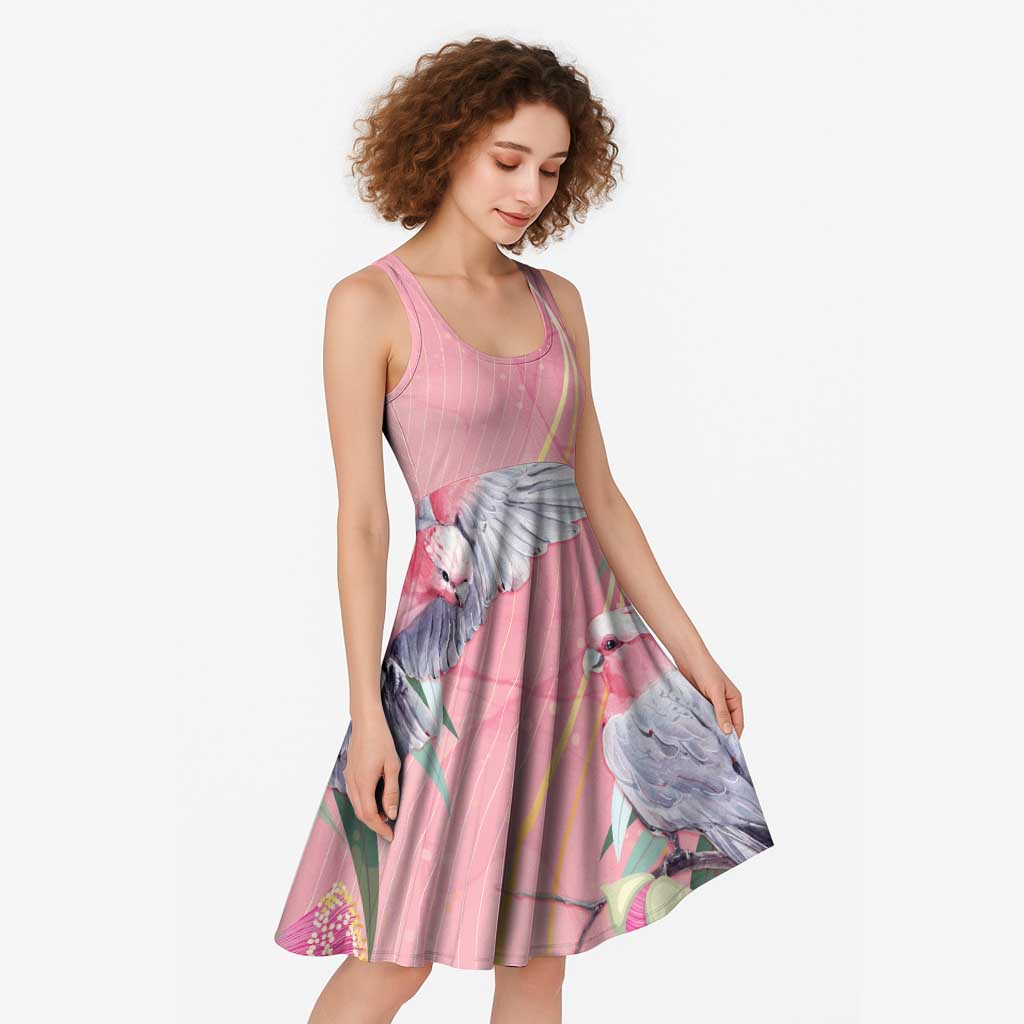 Australia Breast Cancer Awareness Midi Dress Pink Galah with Eucalyptus Flowers - Aussie Hoodie