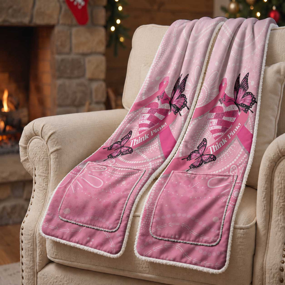 Australia Breast Cancer Awareness Month Pocket Scarf Pink Ribbon Mix Butterflies