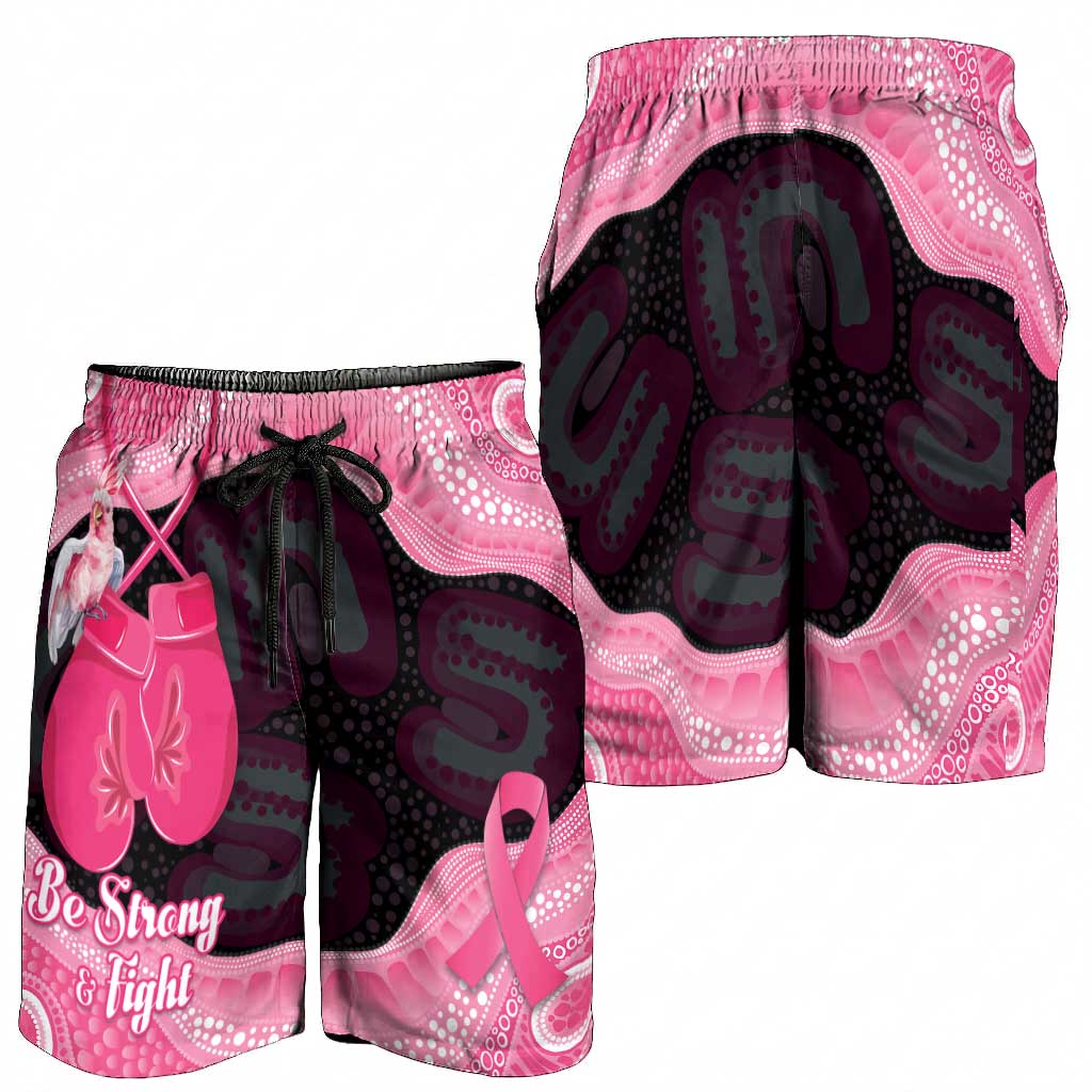 Australia Breast Cancer Awareness Shorts for Men Pink Cockatoo Fight Boxing Gloves Aboriginal Art